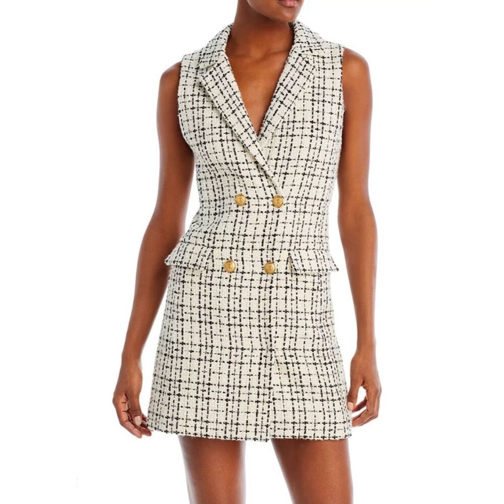 Alice + Olivia Jordy Double Breasted Tweed Tuxedo Mini Sleeveless Dress SIZE 8